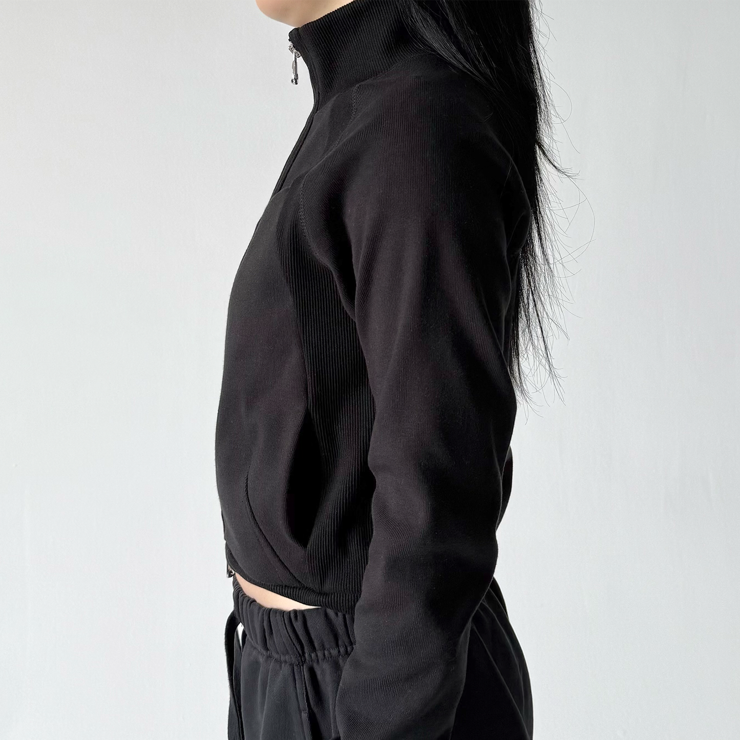 RIBBED TRACK JACKET - BLACK (WOMENS)