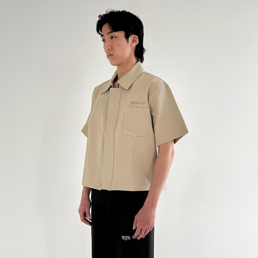DENIM ZIP OVERSHIRT - BEIGE