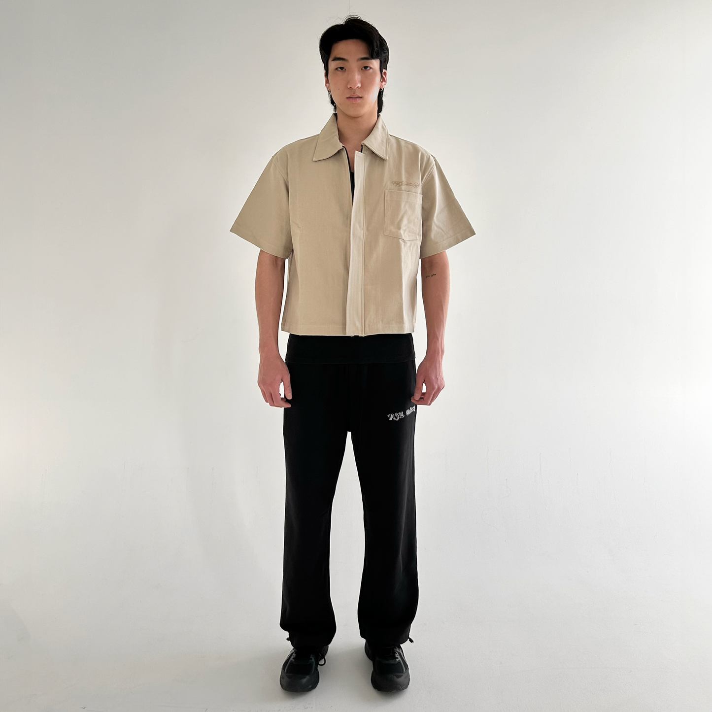 DENIM ZIP OVERSHIRT - BEIGE