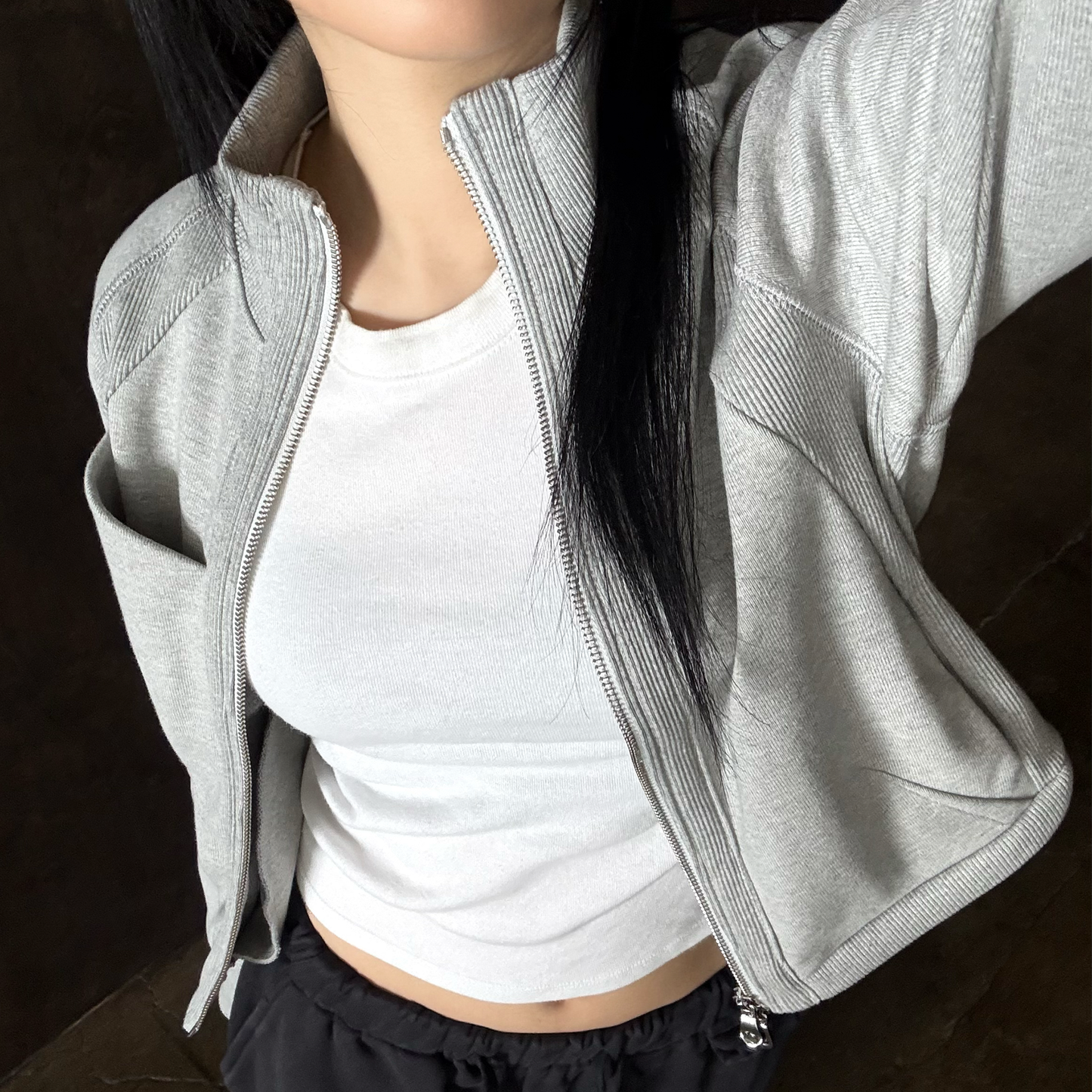 RIBBED TRACK JACKET - GREY (WOMENS)