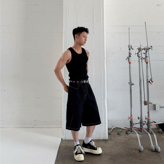 PANELED TANK TOP - BLACK