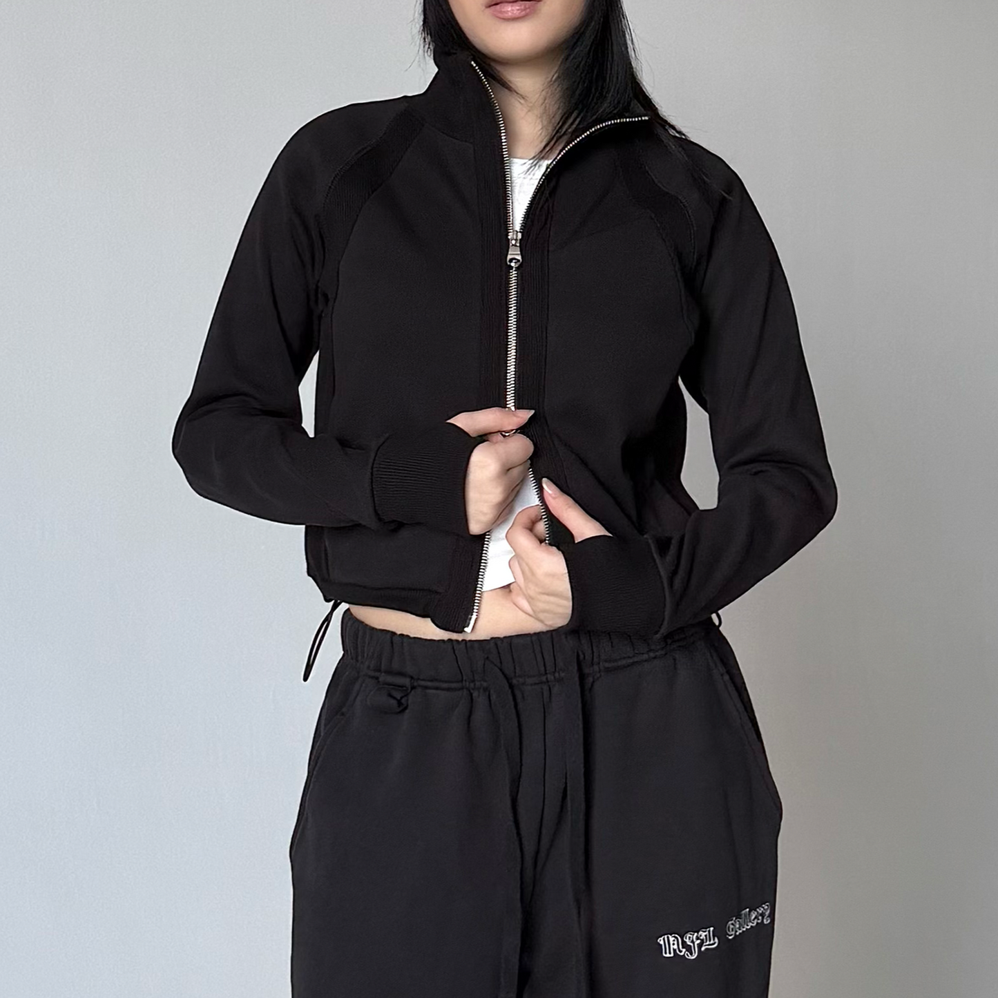 RIBBED TRACK JACKET - BLACK (WOMENS)