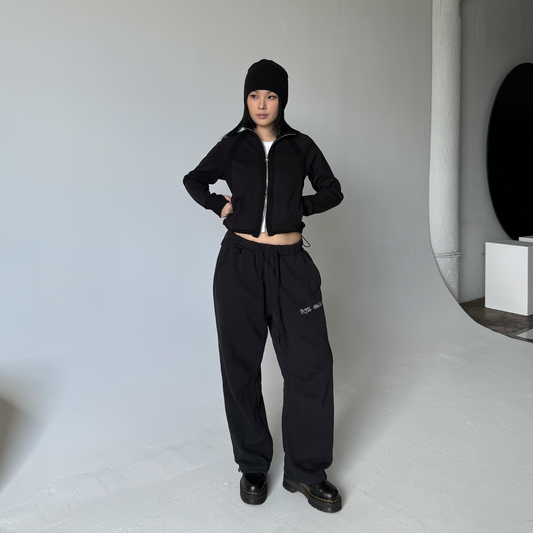 RIBBED TRACK JACKET - BLACK (WOMENS)