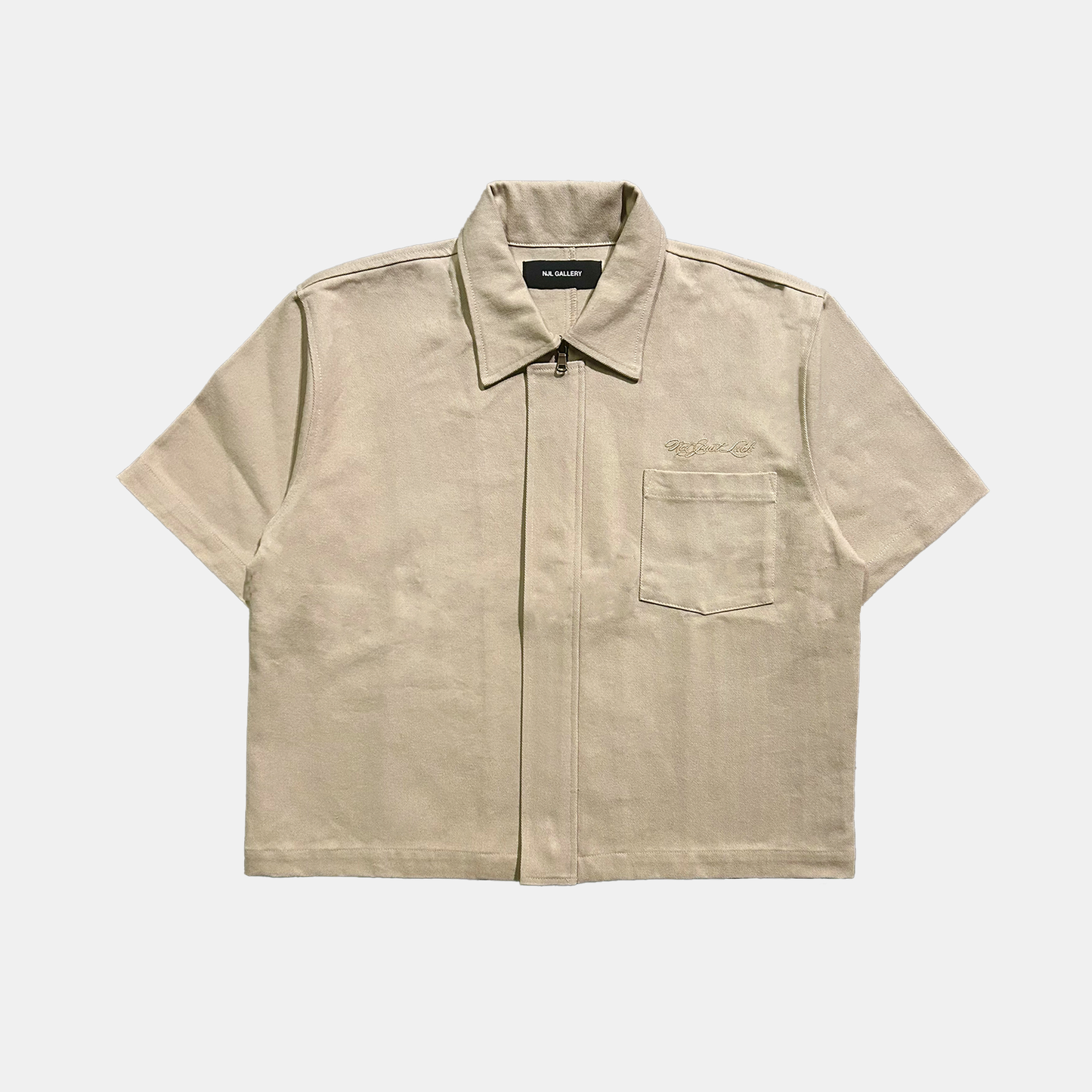 DENIM ZIP OVERSHIRT - BEIGE