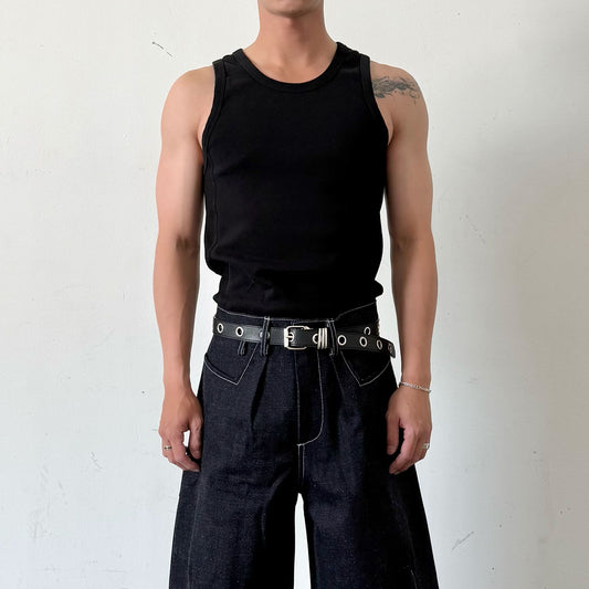 PANELED TANK TOP - BLACK